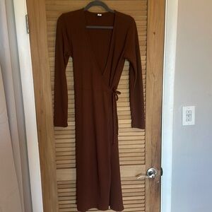 Rust brown wrap dress